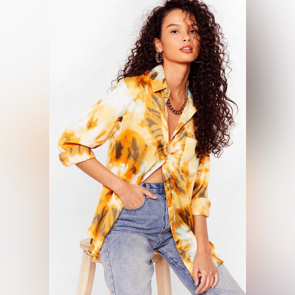 Nasty Gal Right On Tie Dye Satin Shirt Orange